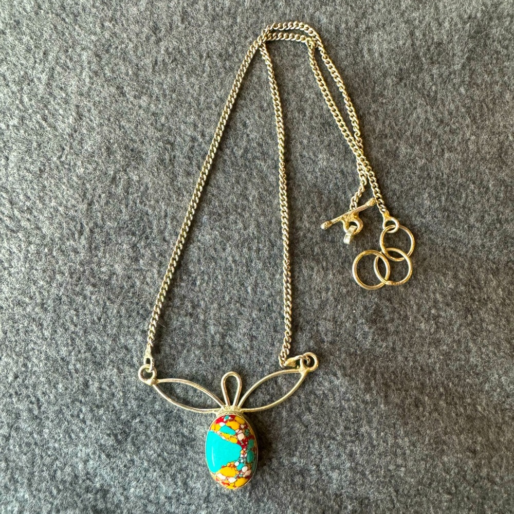 Handmade Sterling Silver and mosaic jasper necklace